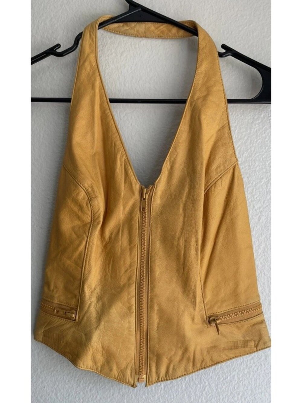 Vintage Wilsons mustard yellow leather cropped halter tops Women’s Sz M